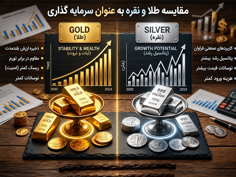 مقایسه طلا و نقره برای سرمایه گذاری